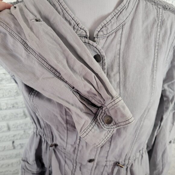 Maurices Womens Jacket XL Gray Linen Cotton Eyelet Zip Snap Up Casual GRA6E - Picture 7 of 11